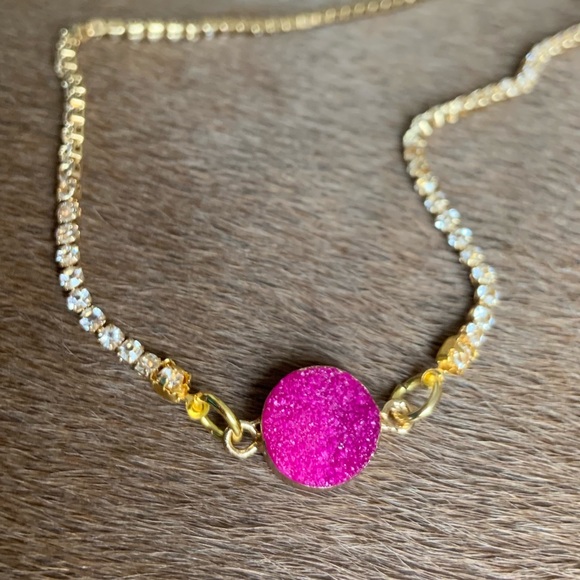Fuchsia Hot Pink Druzy Tennis Choker - Picture 3 of 7